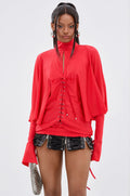 TIERRA TIE FRONT MOCK NECK BLOUSE
