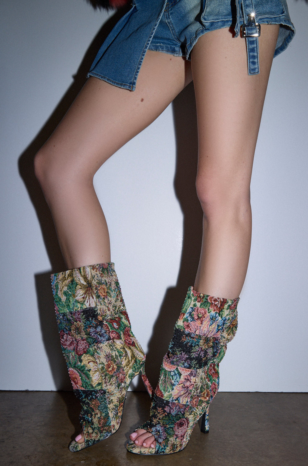 AZALEA WANG JONICE FLORAL RHINESTONE EMBELLISHED OPEN TOE BOOTIE