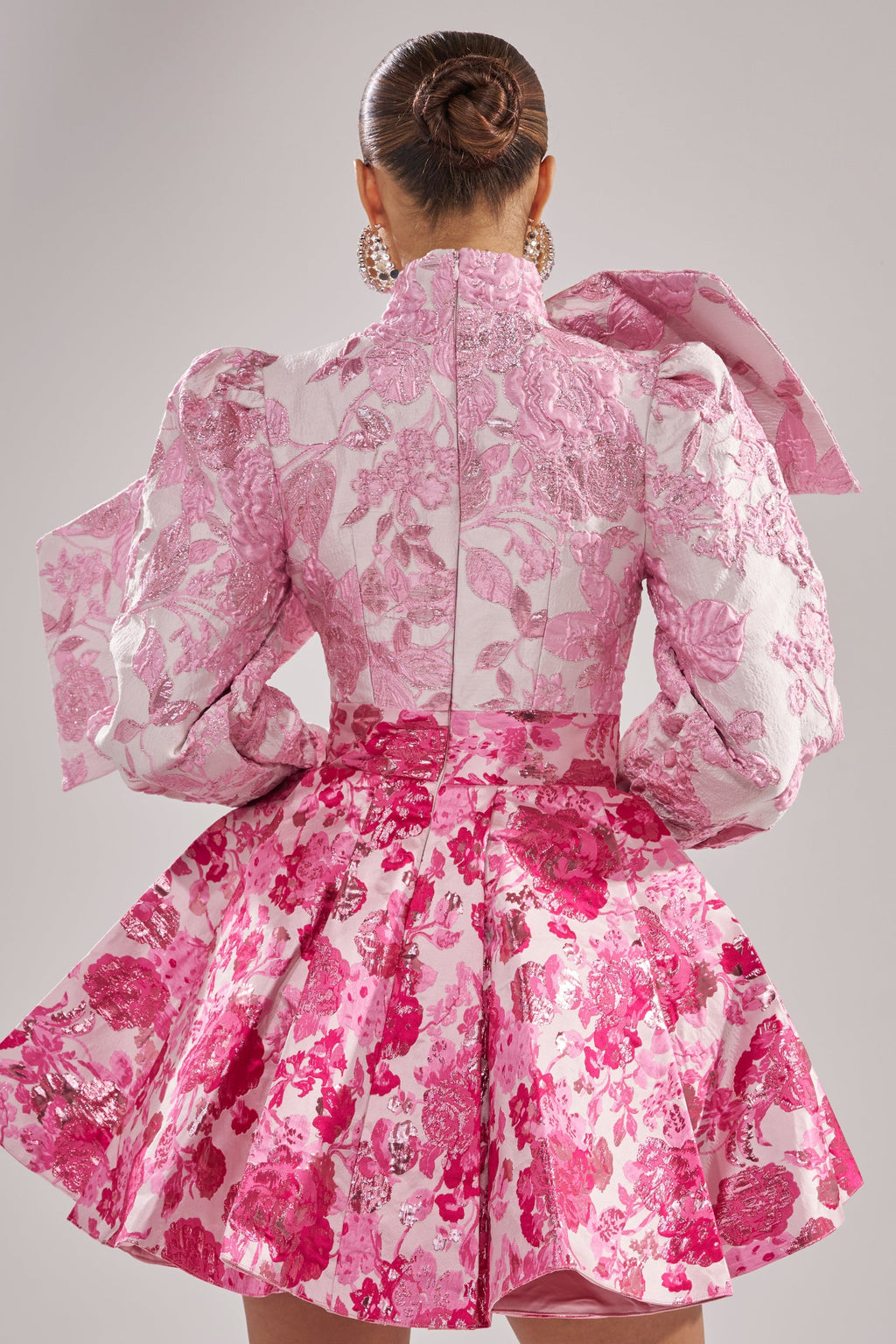RENAISSANCE TWO-TONE BROCADE MINI DRESS IN PINK