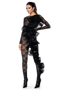 RUFFLED LACE CATSUIT