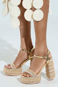AZALEA WANG JUDSON GOLD RAFFIA AND GEMS PLATFORM SANDAL