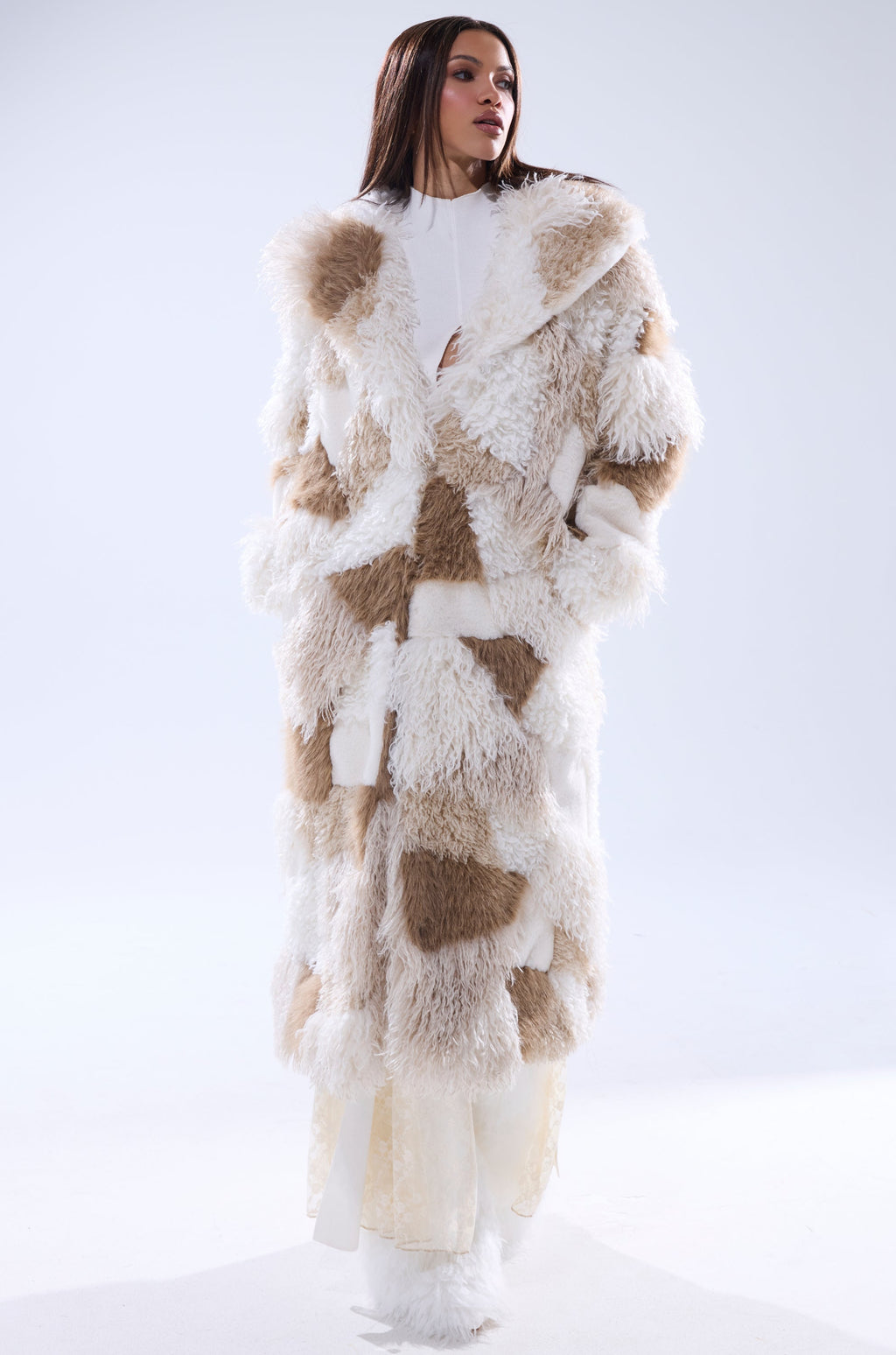 IN MY FEELS PATCHWORK FAUX FUR COAT