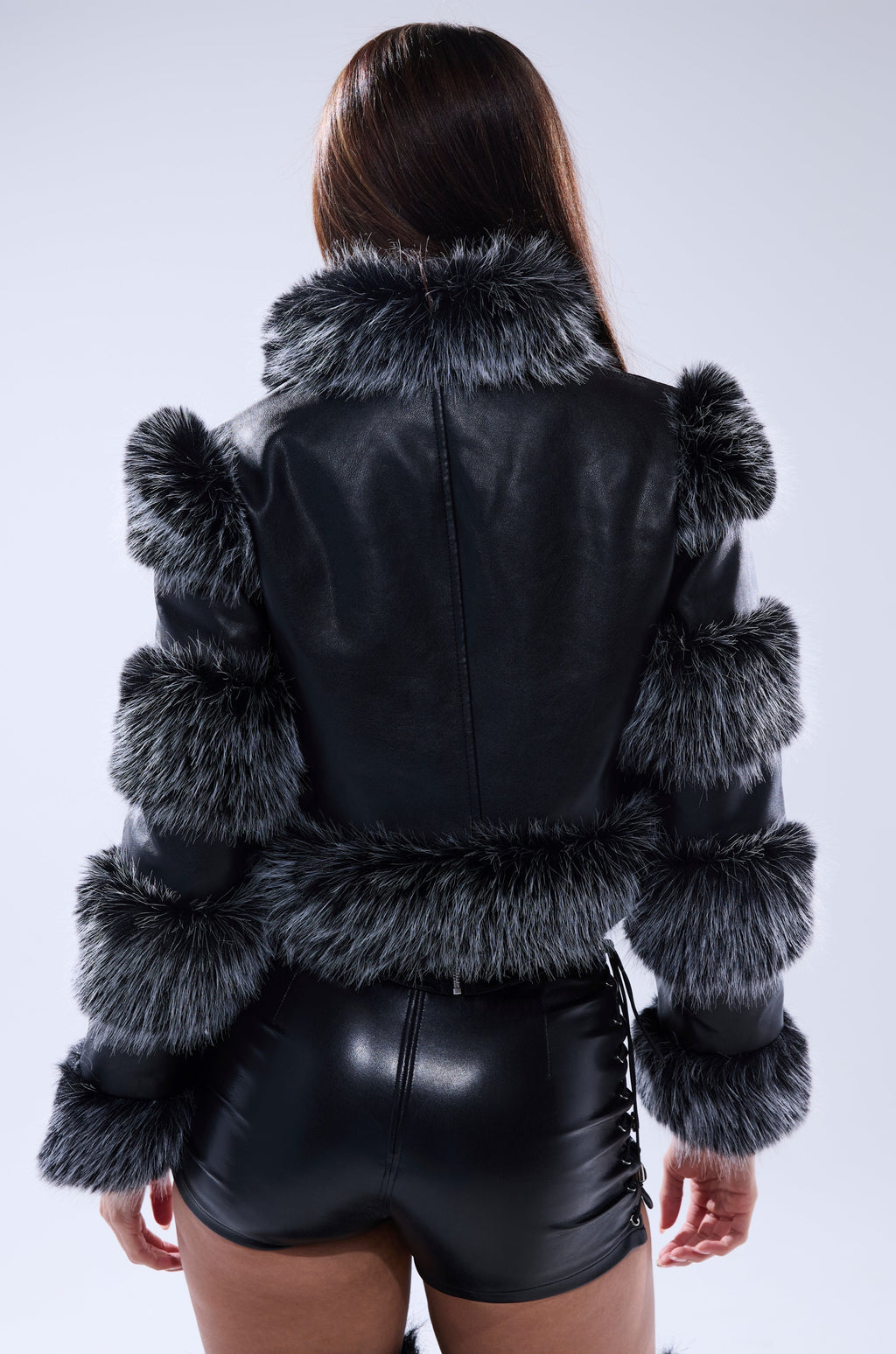 LOVERBOY FAUX FUR MOTO JACKET IN BLACK