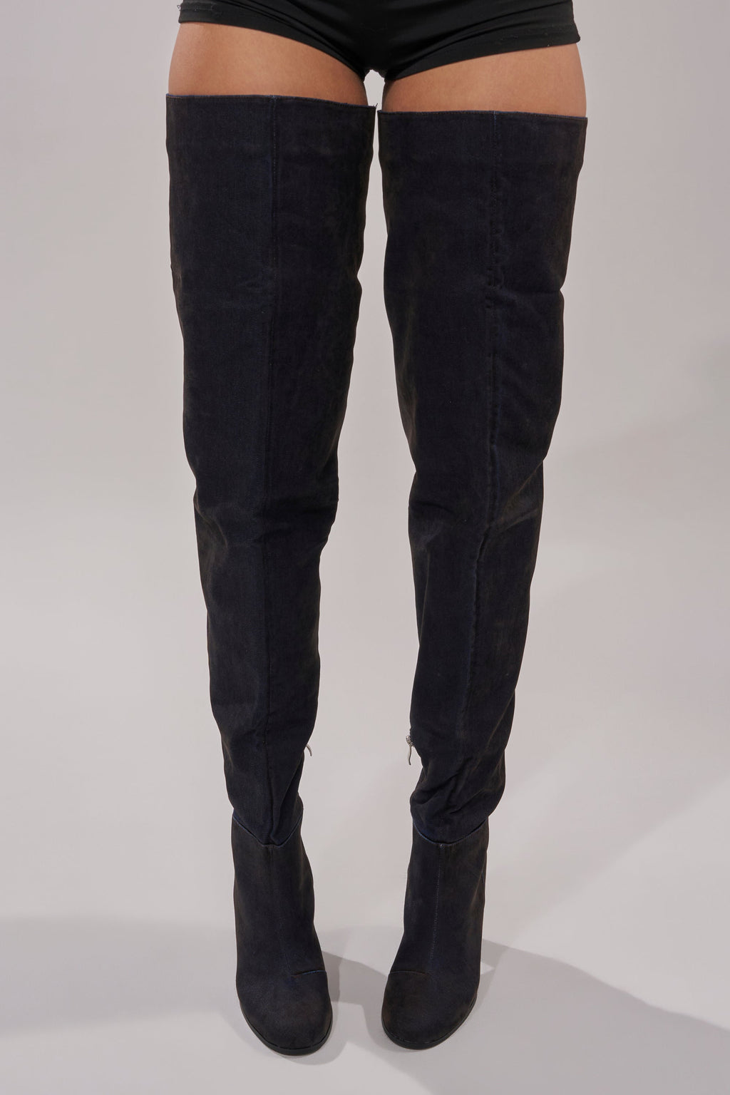 AZALEA WANG NANETTE BLACK DENIM SLOUCHY BLACK ROUND TOE CHUNKY BOOT
