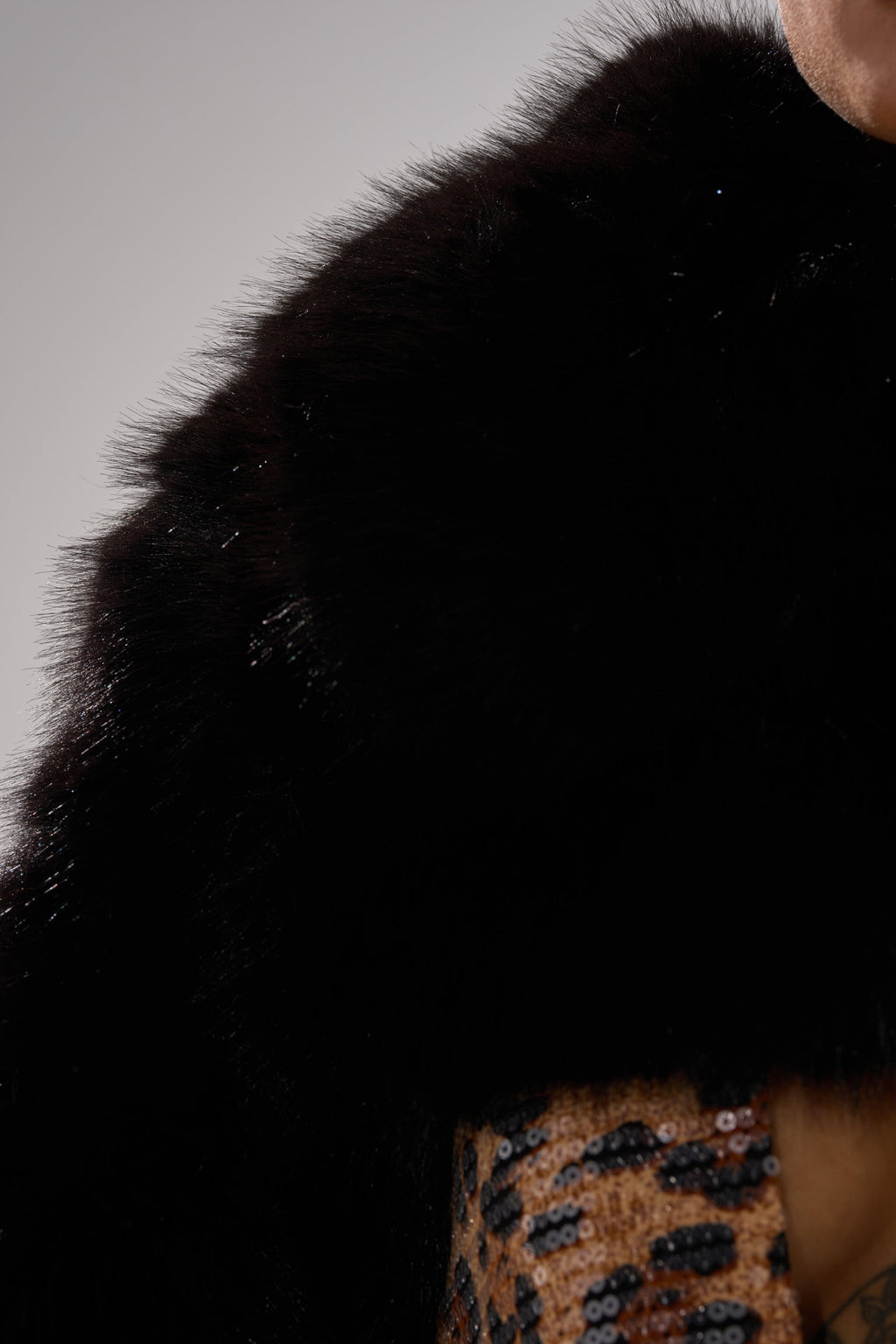 LEILA ULTRA CROP FAUX FUR IN BLACK