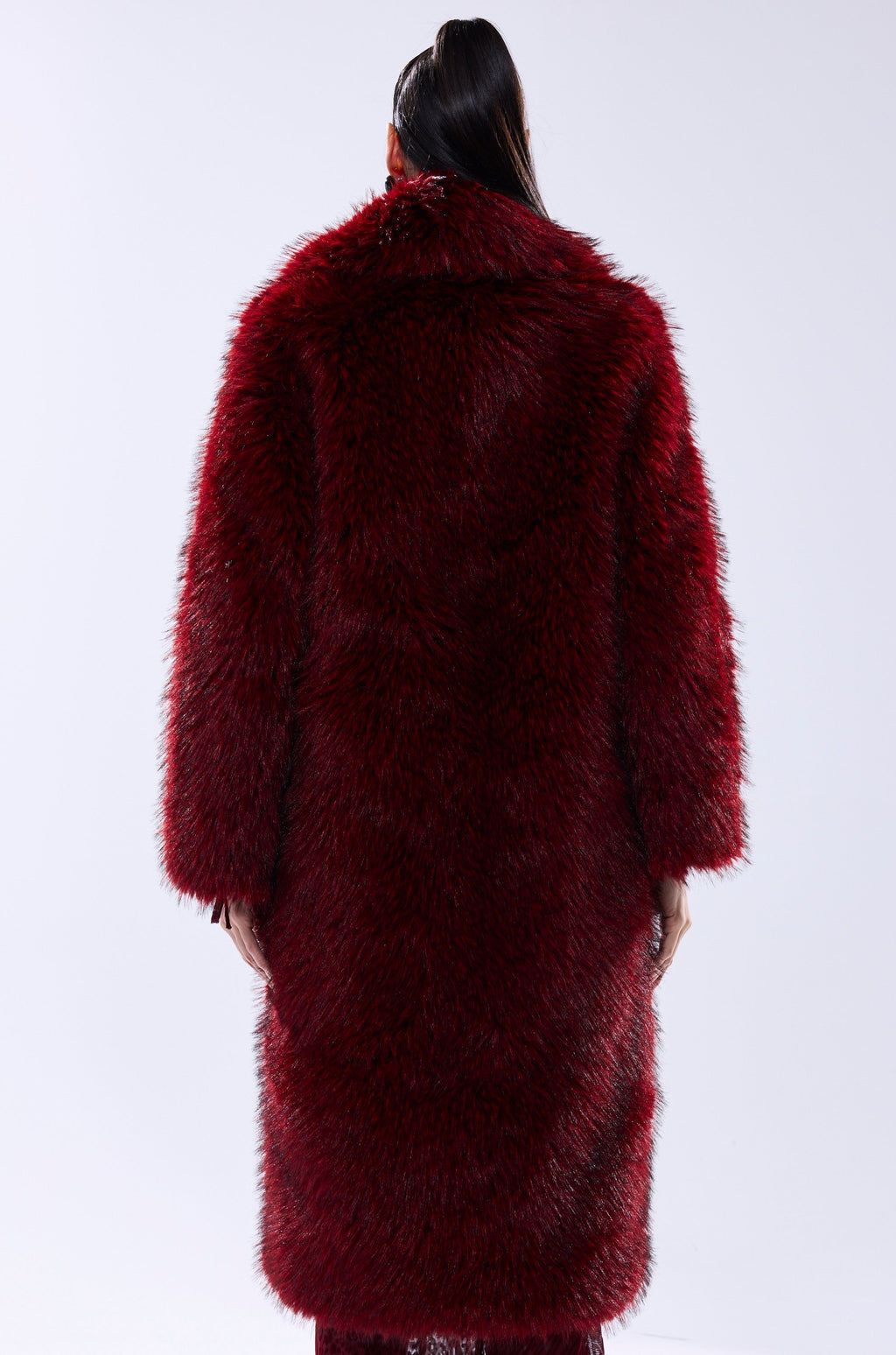OSLO FAUX FUR COAT IN RED MULTI