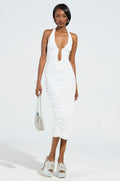 SERPENTI PLUNGE MIDI DRESS IN IVORY