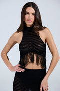 CROCHET FRAYED EDGE CROP TANK TOP