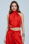 MEREDITH BLAKE SATIN MOCK NECK TOP