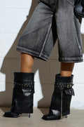 AZALEA WANG SAYLAH BLACK FOLD OVER STILETTO BOOTIE