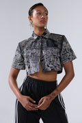ALL AROUND THE WORLD BUTTON DOWN TOP IN BLACK