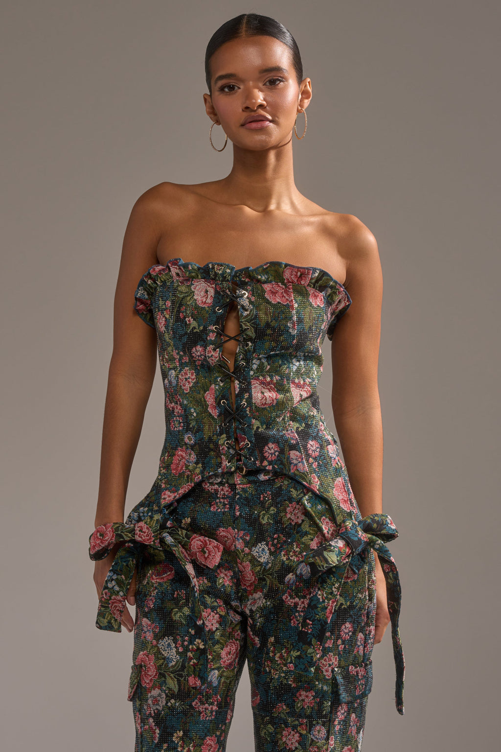 I WANT YOU FLORAL RHINESTONE CORSET