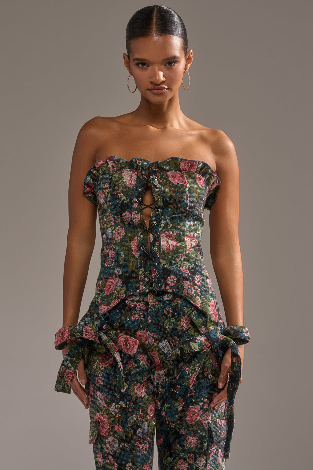 I WANT YOU FLORAL RHINESTONE CORSET