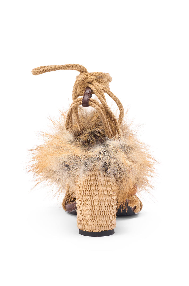 AKIRA GOLD UMIKA BROWN FUR CHUNKY SANDAL