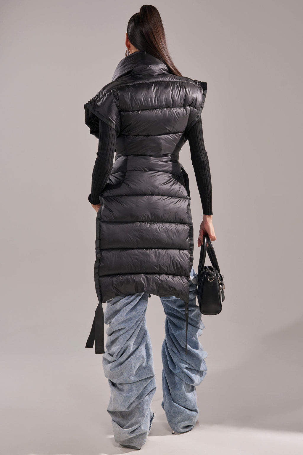 PILOT JONES LONG LINE PUFFER VEST IN BLACK