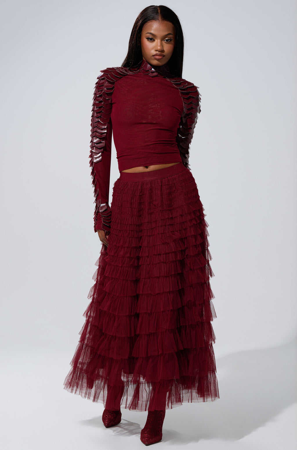 VELMA VINYL SCALE TOP IN BURGUNDY