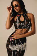 CONTROLLED CHAOS LACE CROPPED HALTER TOP