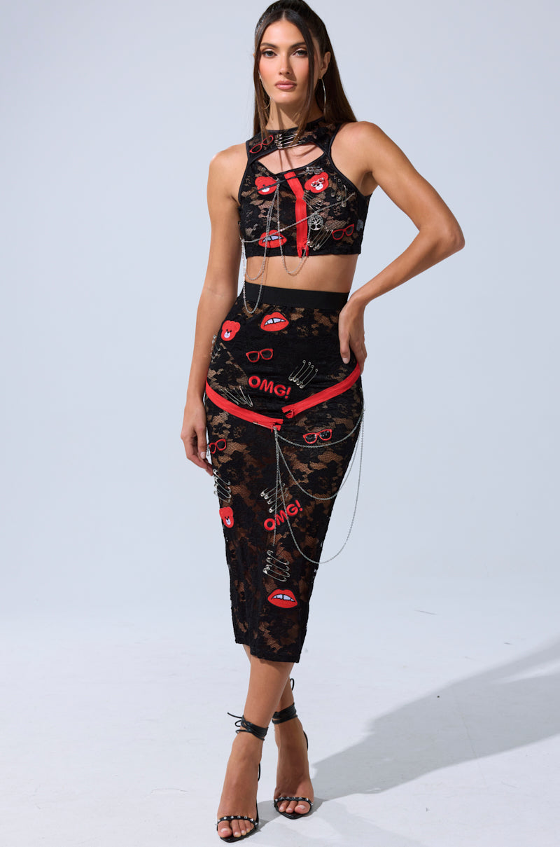 OMG LACE TANK WITH EMBELLISHMENTS