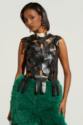 ON MY OWN WAVE CUT OUT FAUX LEATHER TOP IN PU