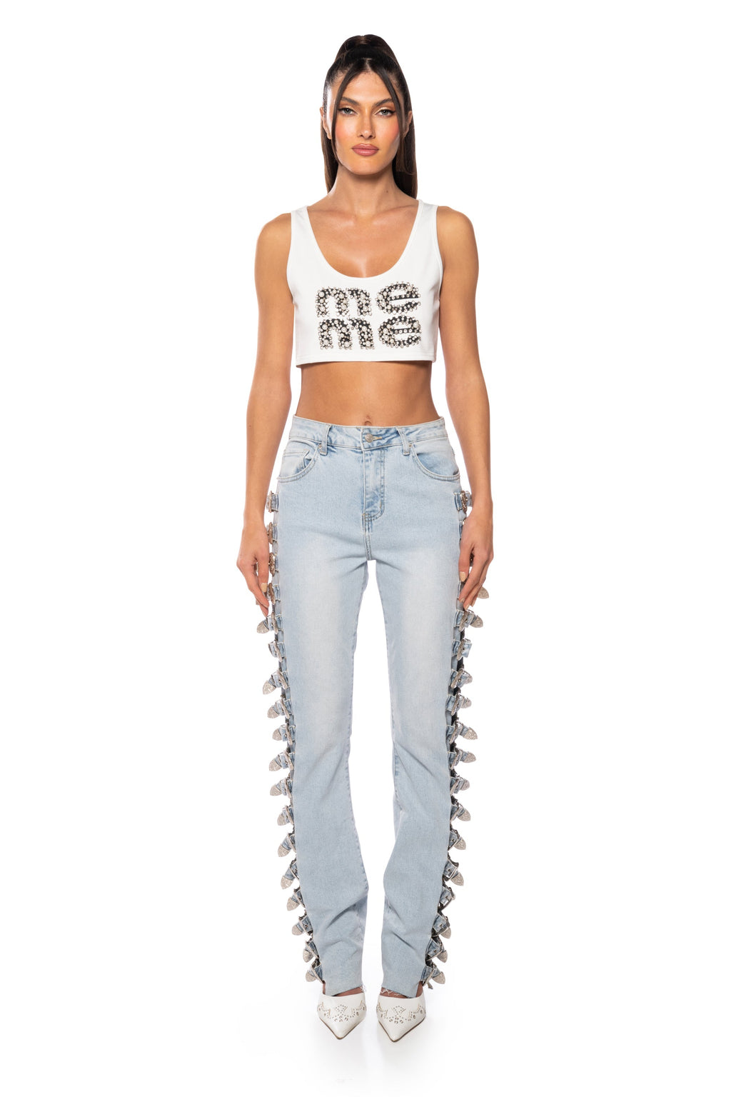 ALL ABOUT BUCKLES WIDE LEG JEANS