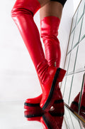 AZALEA WANG A LITTLE SOMETHIN FOR YOU FLATFORM BOOT IN RED