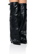 AZALEA WANG ALEXIA BLACK FOLD OVER WEDGE BOOT
