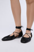 AZALEA WANG BEAUTIMOUS BLACK LACE UP BALLET FLAT