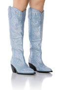 AZALEA WANG LOUELLA DENIM EMBELLISHED WESTERN BOOT