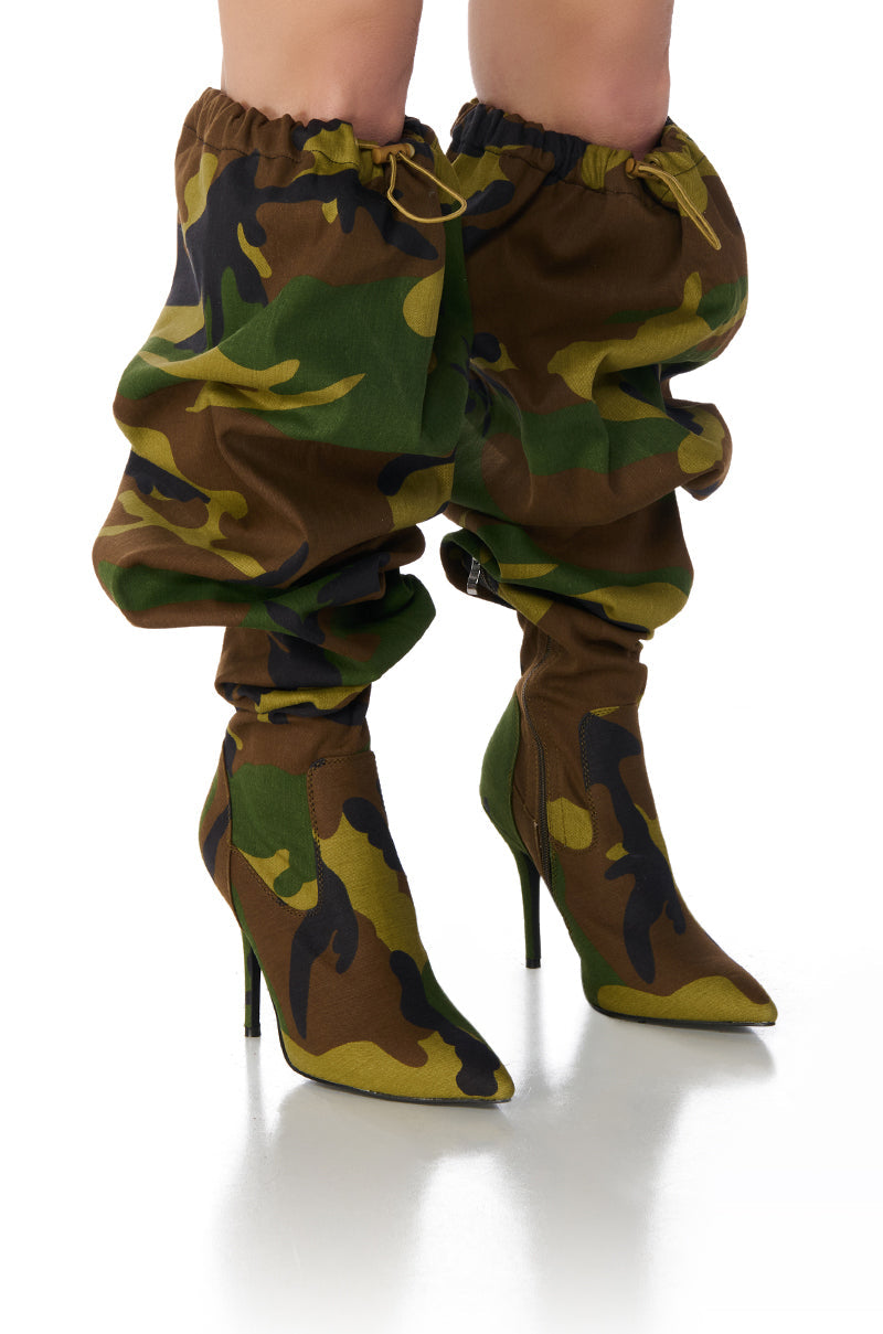 AZALEA WANG MANTIS BAGGY THIGH HIGH BOOT IN CAMO