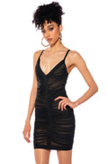 BABY ITS A VIBE RUCHED BANDAGE SLEEVELESS MINI DRESS