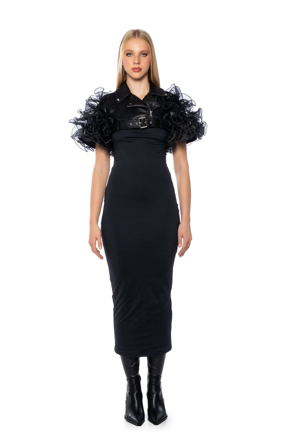 BATISTE ULTRA CROP MOTO WITH RUFFLE SLEEVES