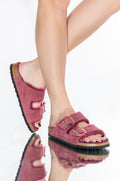 BIRKENSTOCK ARIZONA SHEARLING SANDAL IN MAROON