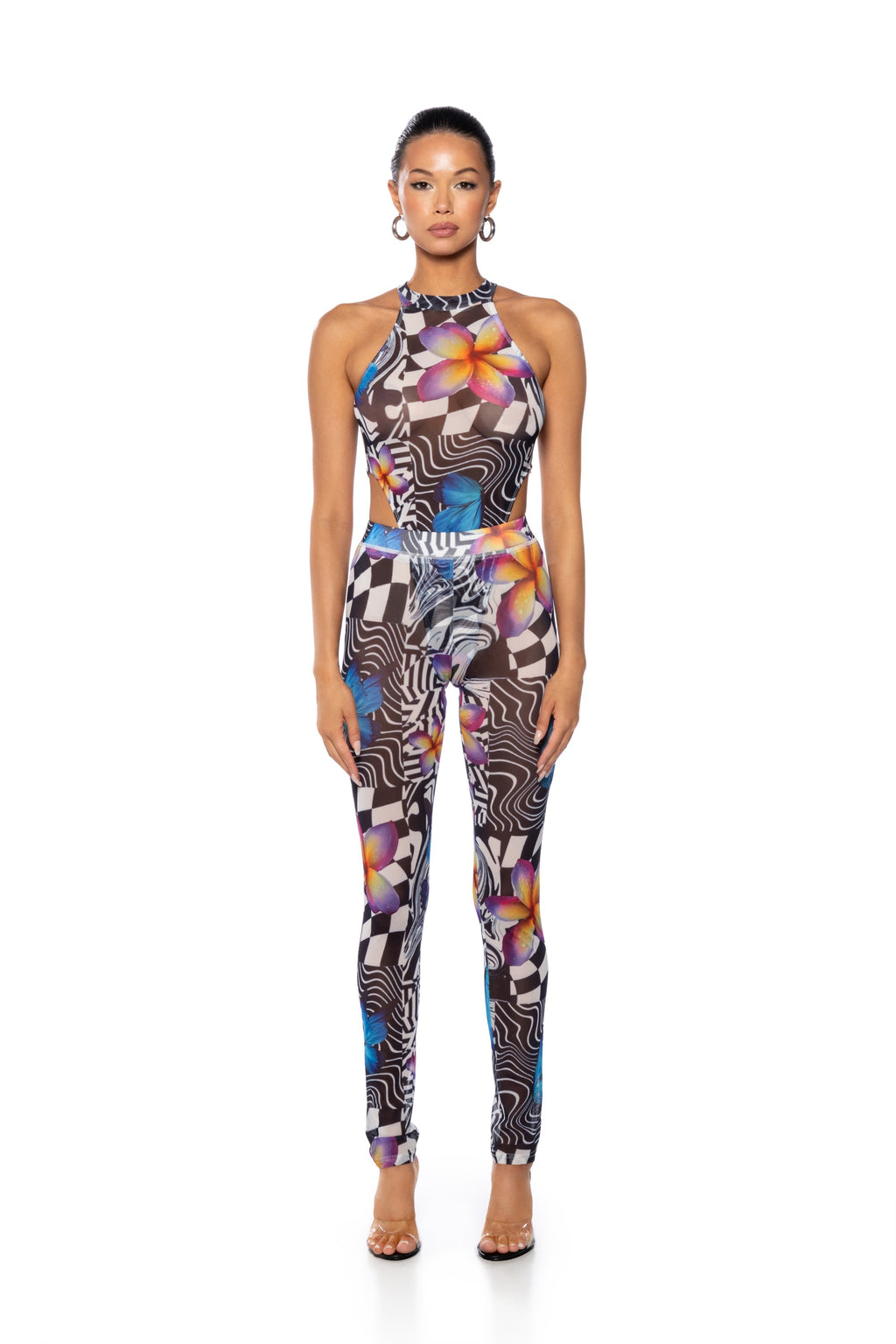 BUTTERFLY TEARS MOCK NECK MESH BODYSUIT