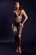 CAUGHT IN THE NET MESH RHINESTONE BUTTERFLY MAXI DRESS