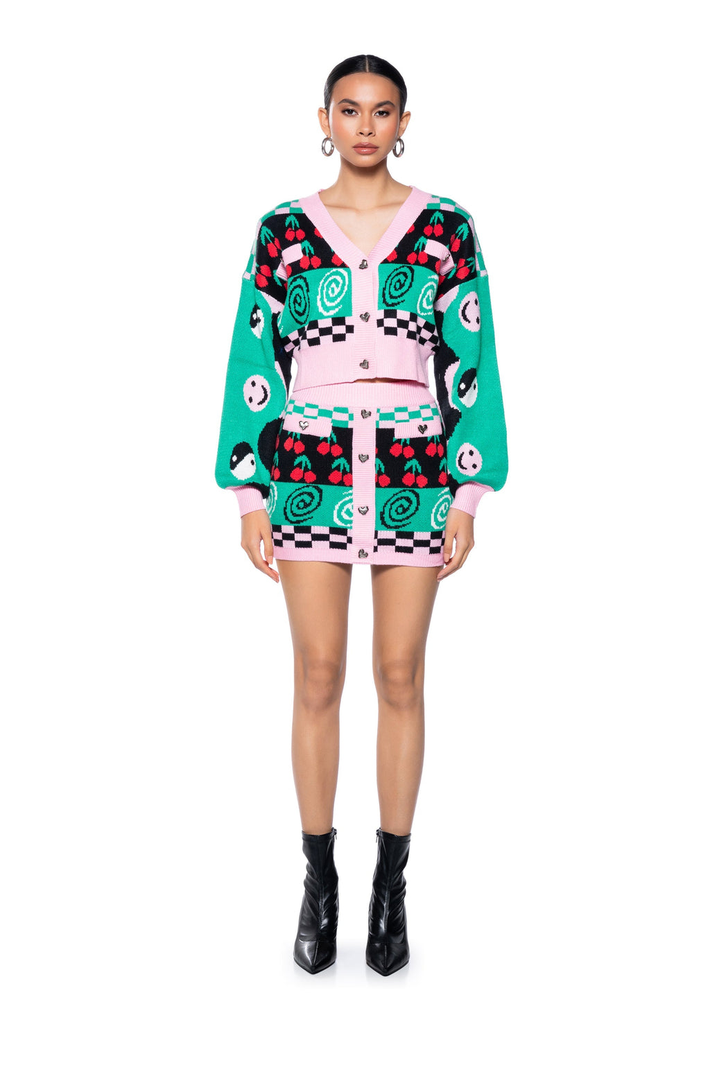 CHERRY ON TOP BUTTON FRONT KNIT MINI SKIRT