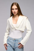 CROP COLD SHOULDER BLAZER WTIH RHINESTONE