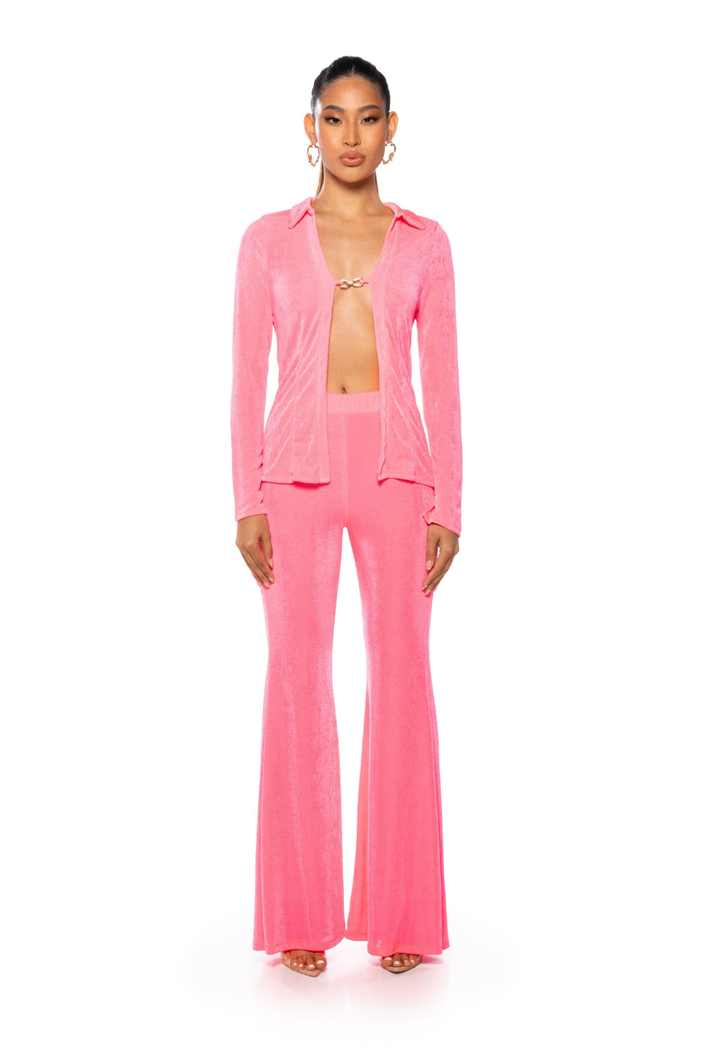 CYNTHIA COLLARED SLINKY BLOUSE IN PINK