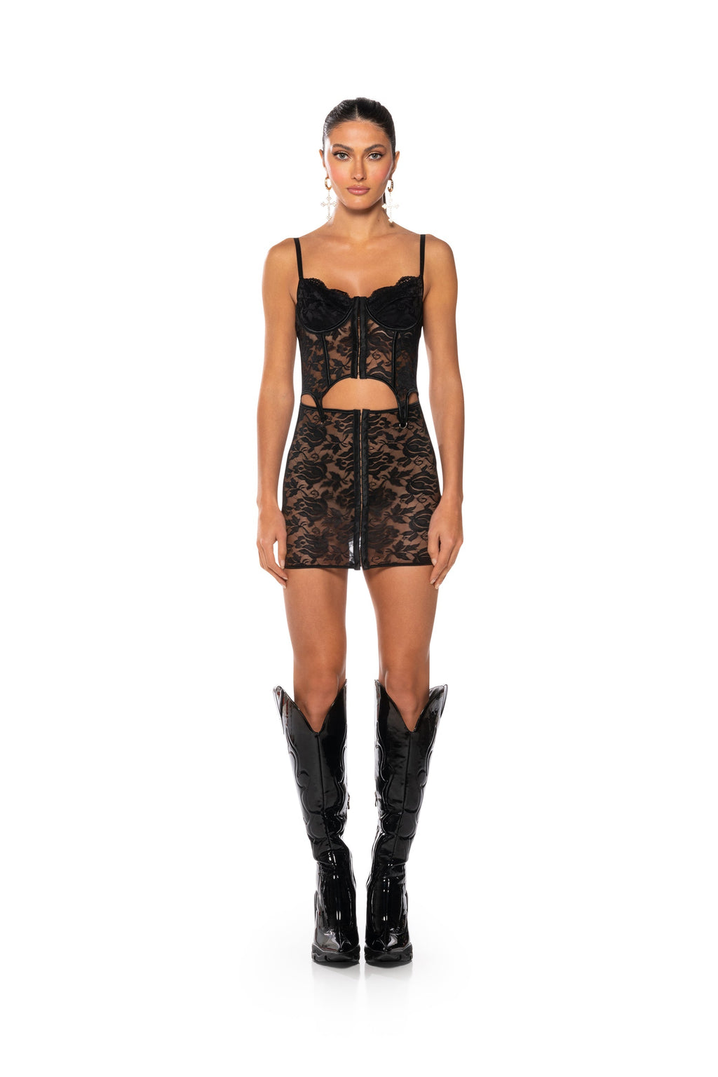 DAHLIA CORSET LINGERIE MINI DRESS IN BLACK