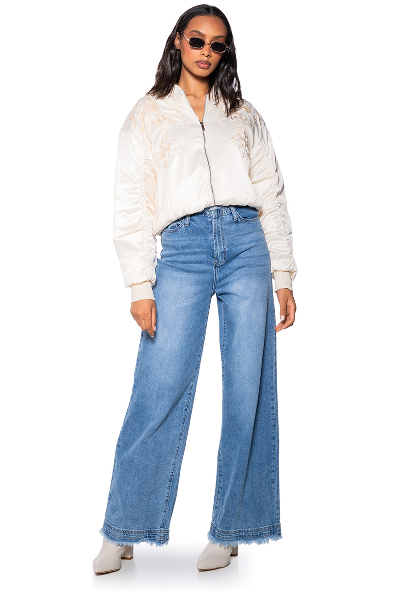 EMBROIDERED MONOTONE OVERSIZE BOMBER