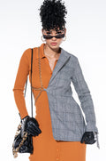 HALF AND HALF PLAID BLAZER WITH CHAIN