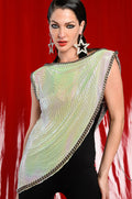 ICY SHORT SLEEVE ASYMMETRICAL CHAINMAIL BLOUSE