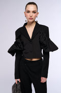 ILLUSION OFF DRAPED SHOULDER CROP BLAZER