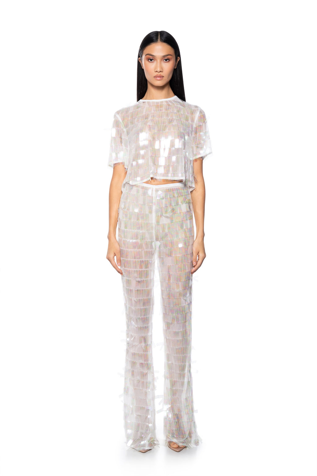 IMPRESS ME IRIDESCENT WIDE LEG SEQUIN PANT