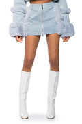 IN MY FEELINGS FUR TRIM DENIM MINI SKIRT