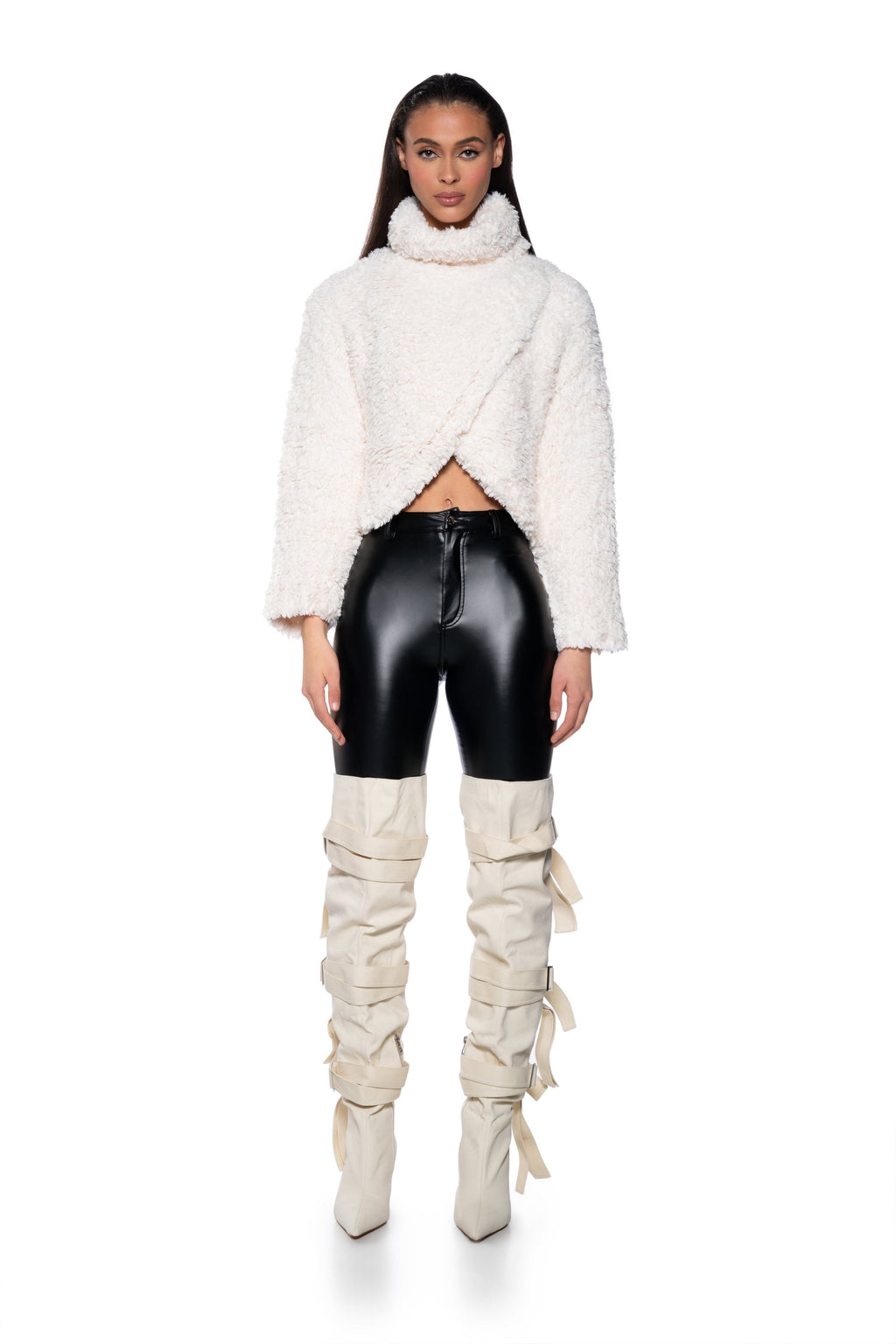 IN YOUR EYES LONG SLEEVE FUZZY MOCK NECK SWEATER