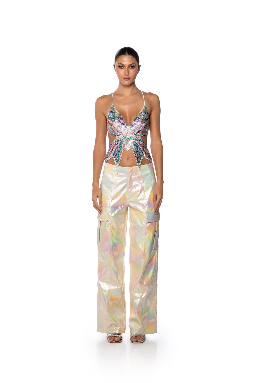 KAI EMBELLISHED BUTTERFLY CROP TOP