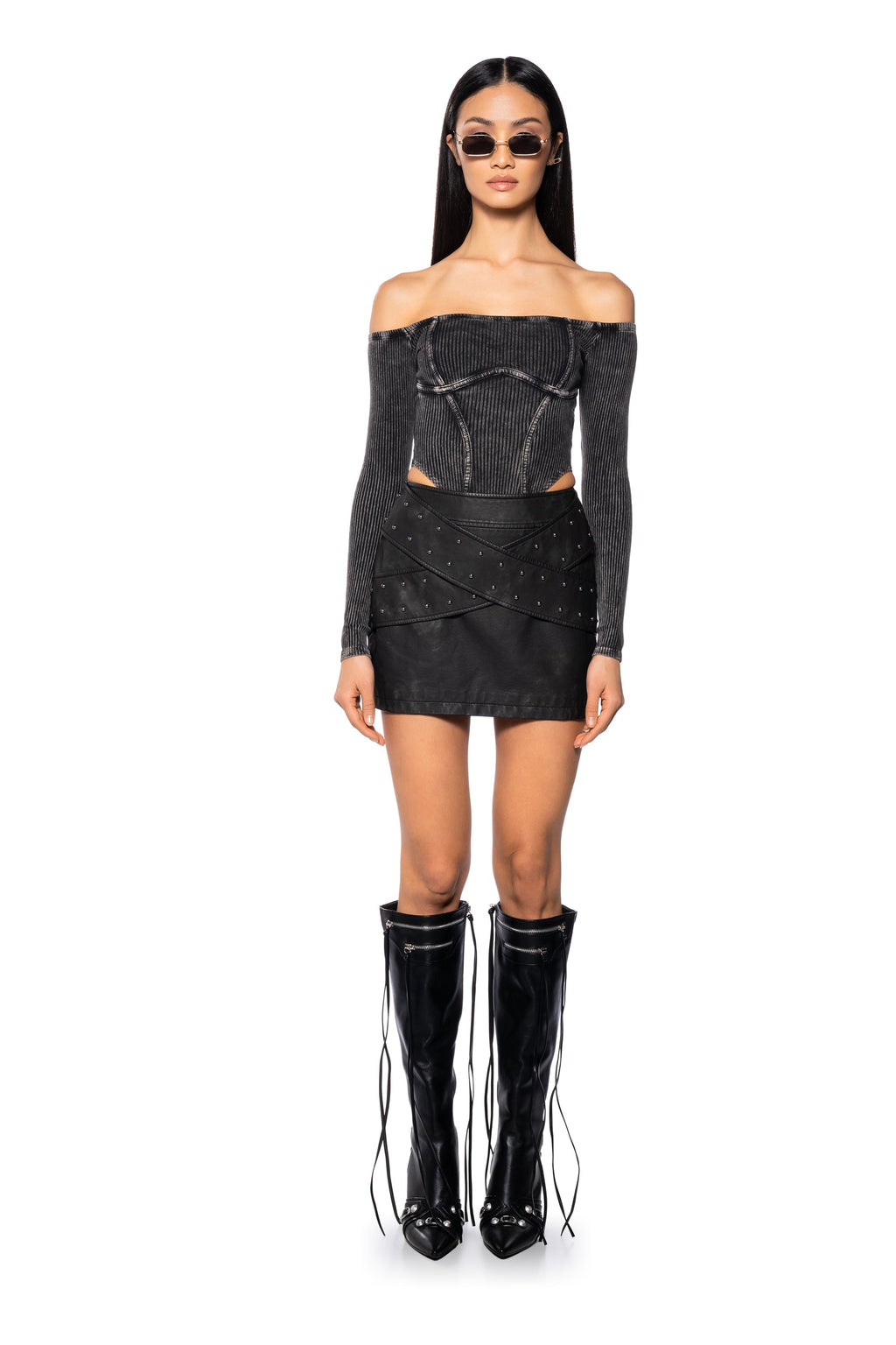 KATRINA MINERAL WASH OFF THE SHOULDER BODYSUIT
