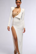 LEADER OF THE PACK LONG SLEEVE HIGH SLIT GOWN IN WHITE