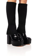 LEILA KNIT FOLD OVER CHUNKY BOOT IN BLACK