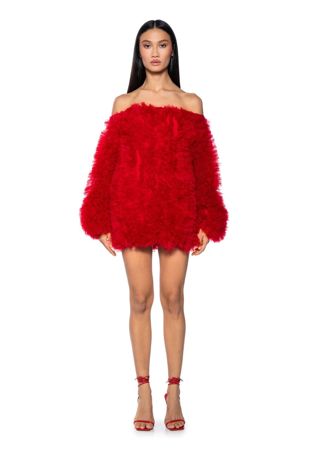 LOOFAH OFF THE SHOULDER MINI DRESS